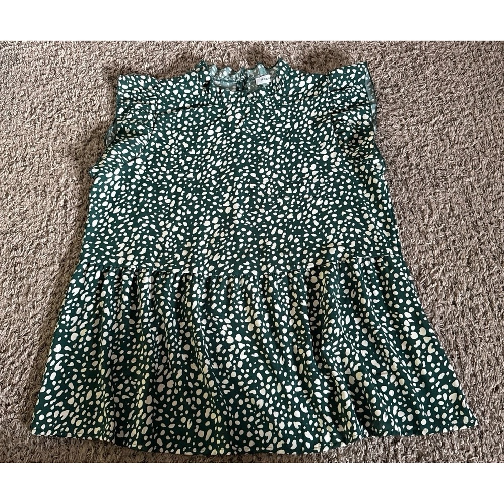 Angashion Women's Green‎ White Ruffle Short Sleeve Blouse Size XL